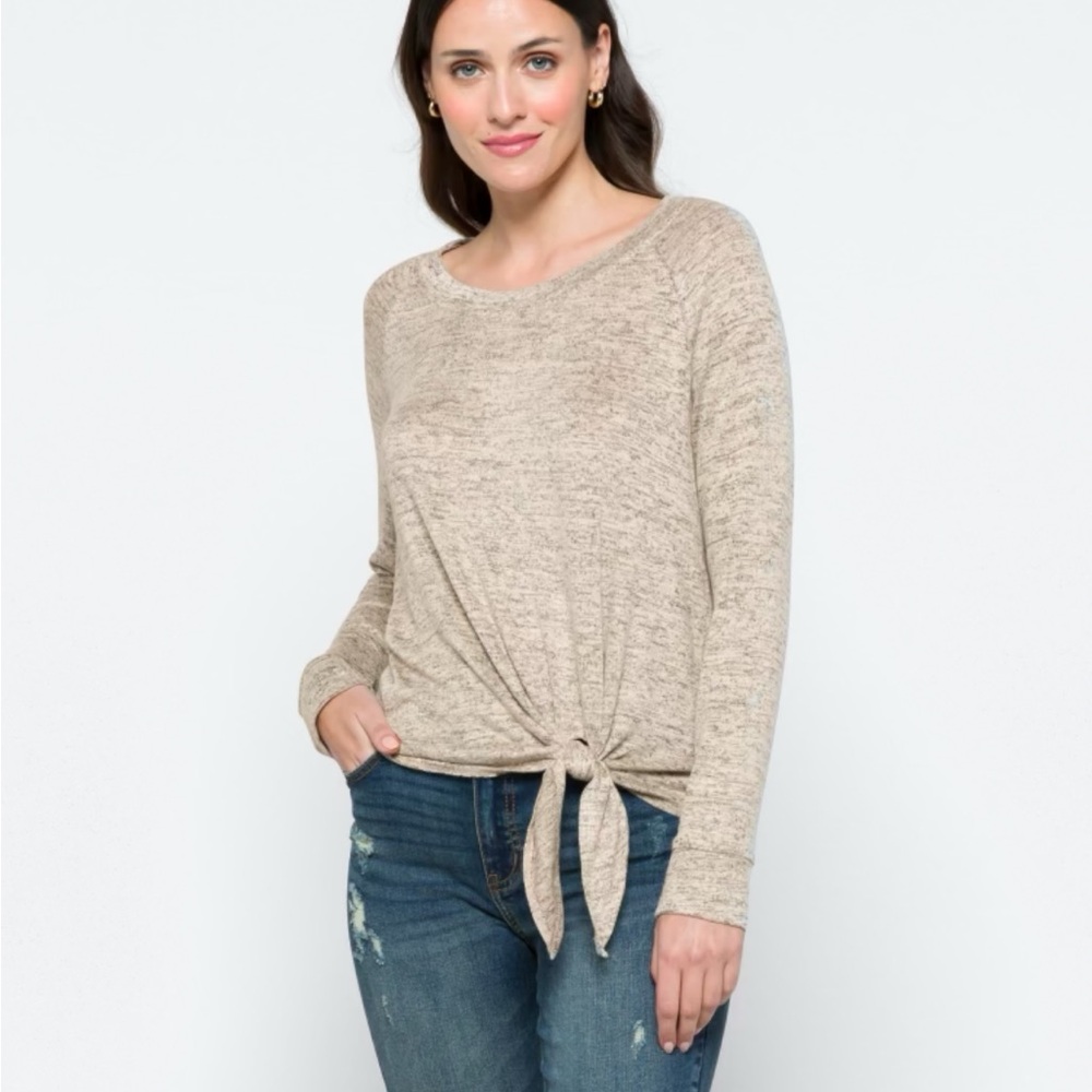 Beige Tie-Front Nine Britton Long Sleeve Top